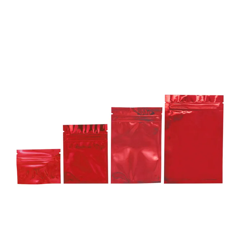 Sac d'emballage cadeau en feuille de Mylar rouge à fermeture éclair, 100 pièces/lot, sacs de rangement refermables pour produits secs, pochettes d'emballage pour produits cosmétiques