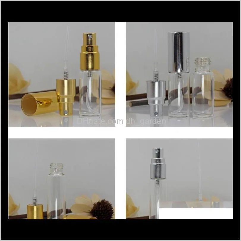 empty 5ml 10ml glass fine mist atomizer bottles with gold or silver caps refillable perfume cologne decant spray bottles sn2089