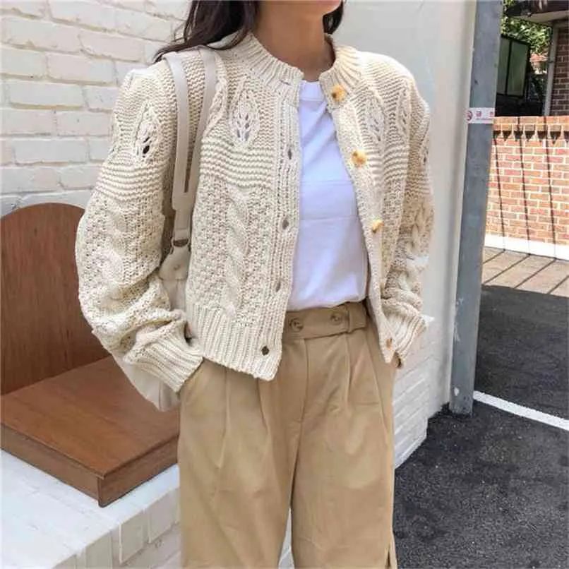 HziriP Students Stylish Thicken Casual Twisted Autumn Cardigans All-Match Full-Sleeved Brief Women Basic Short Sweaters 210914