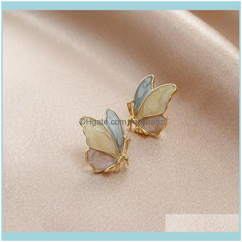 Lovely Gold Color Alloy Crystal Butterfly Earring-stud Fashion Shell Enamel Animal Earring Jewelry Gifts for Women