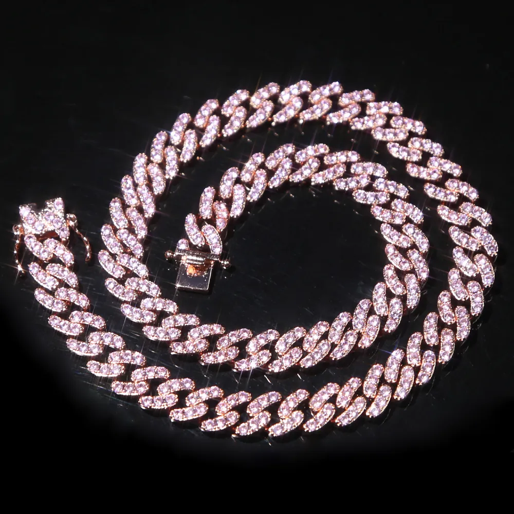 New Fashion necklace choker Iced Out Hip Hop Bling Micro Pave Cz stone Jewelry Miami Cuban Link Chain Pink White Two Tone Color Bracelet Party Punk Gift for men and women