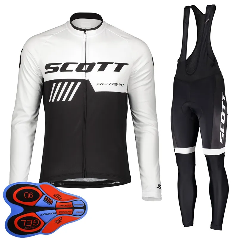 Primavera / Autunno SCOTT Team Maglia da ciclismo da uomo Set Maglie a maniche lunghe Pantaloni con bretelle Tuta mtb Abiti da bici Uniforme da corsa per bicicletta Abbigliamento sportivo da esterno Ropa Ciclismo S21042040