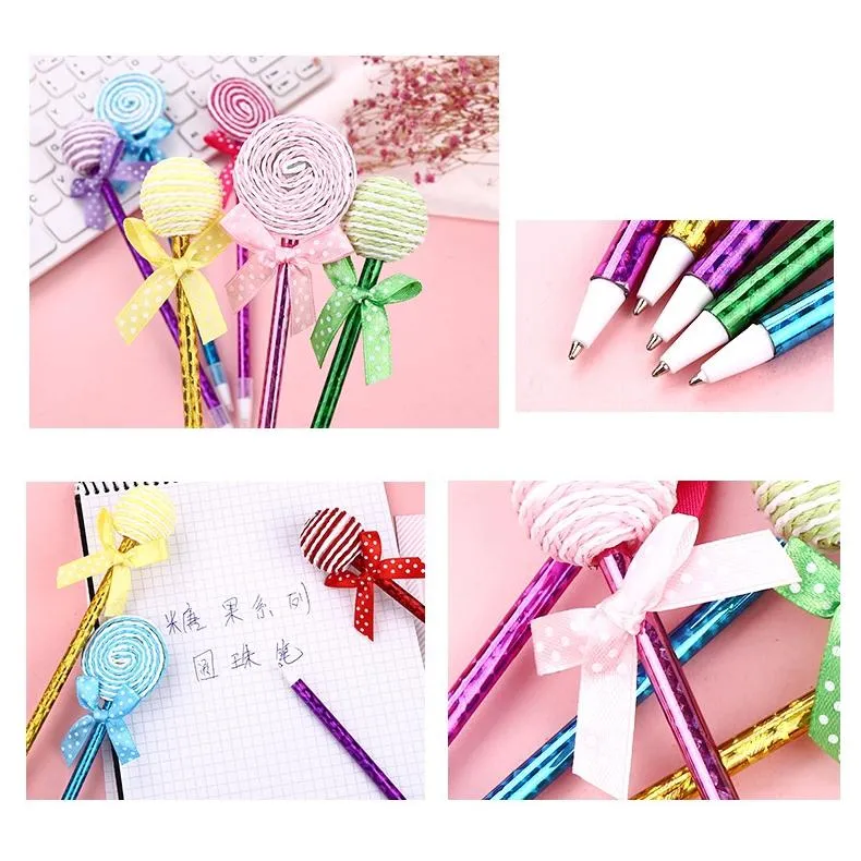 Lollipop Ballpoint Pen Flat Round and Spherical Two Shapes Candy Modeling Student Oil Pens Office Study Stationery Gifts