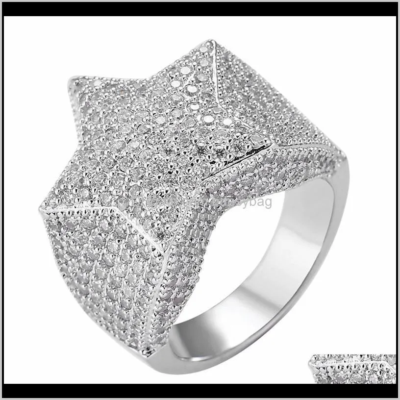 men fashion copper gold silver iced out star ring high quality cz stone star shape ring jewelry
