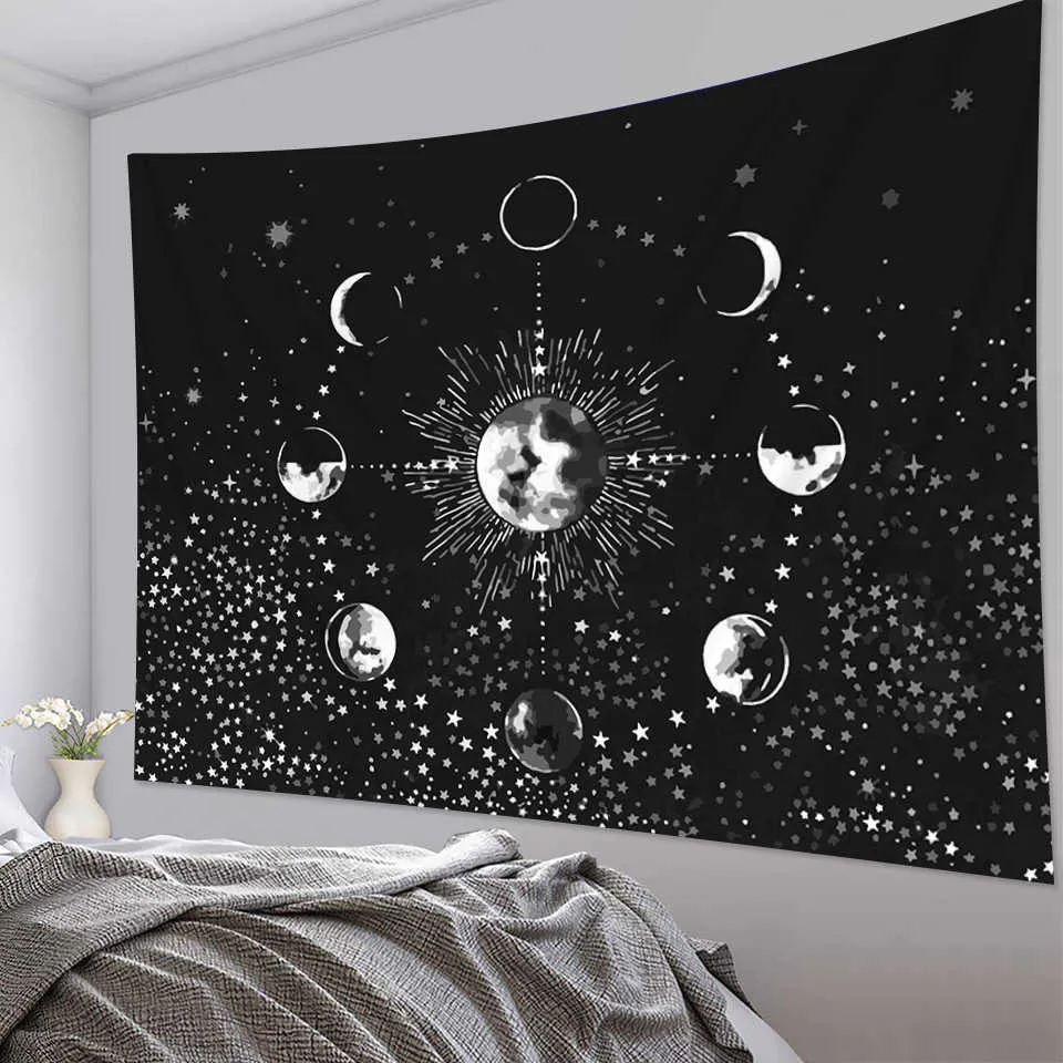 Sun Moon Mandala tapestry Indian witchcraft tapestry Bohemian decorative hippie, living room home decoration mattress 210609