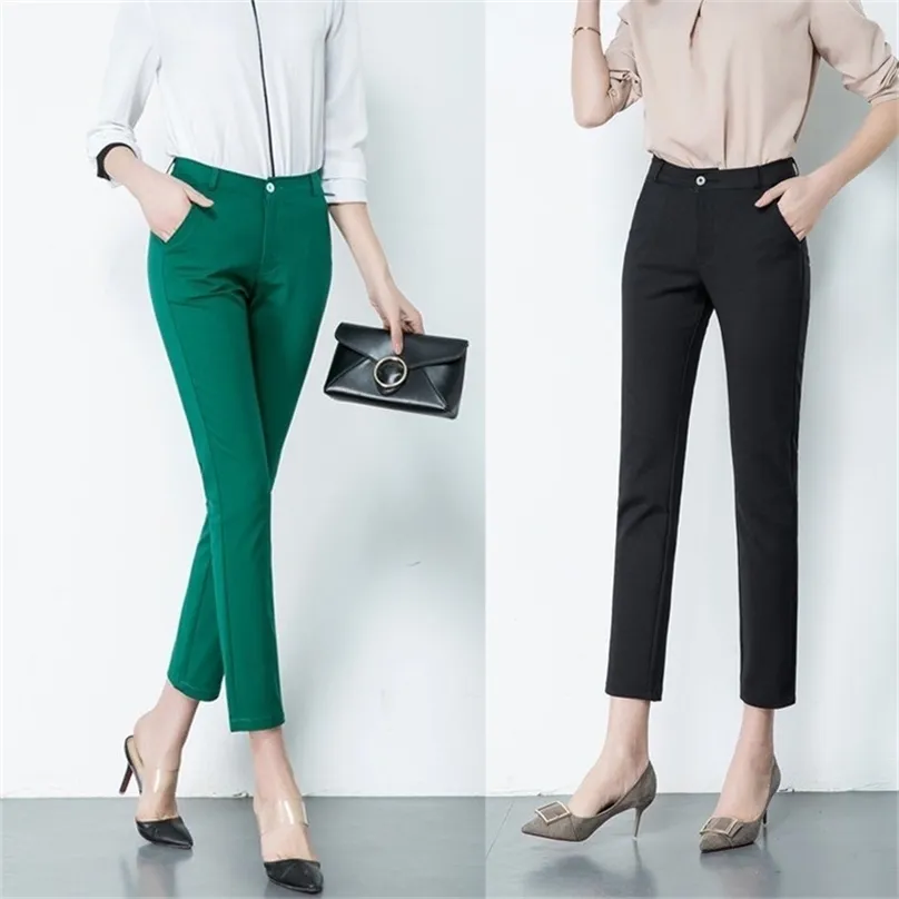 Office Lady Solid Pencil Pants Women Plus Size S-4XL Fashion Ankle-Length Trousers Spring Casual Slim Elastic Sweatpants Female 210915