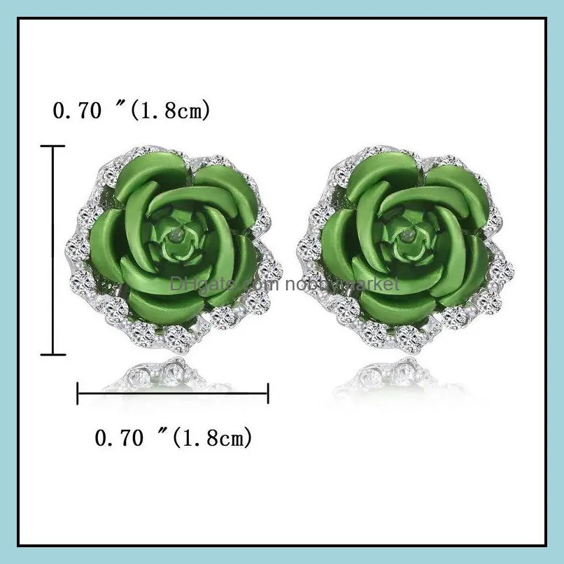 Luxury Rose flower Stud Earrings For Women crystal clip on earrings Fashion Girls Jewelry Gift in Bulk