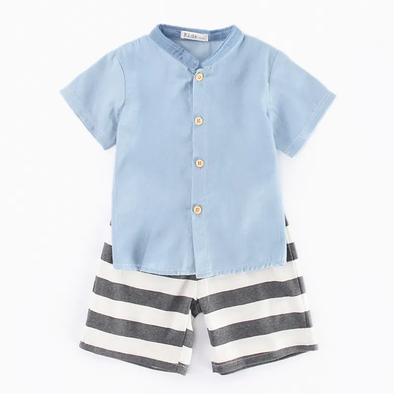 Été bébé garçon vêtements enfants garçons ensembles vêtements costume chemise + rayures Shorts enfants 210429