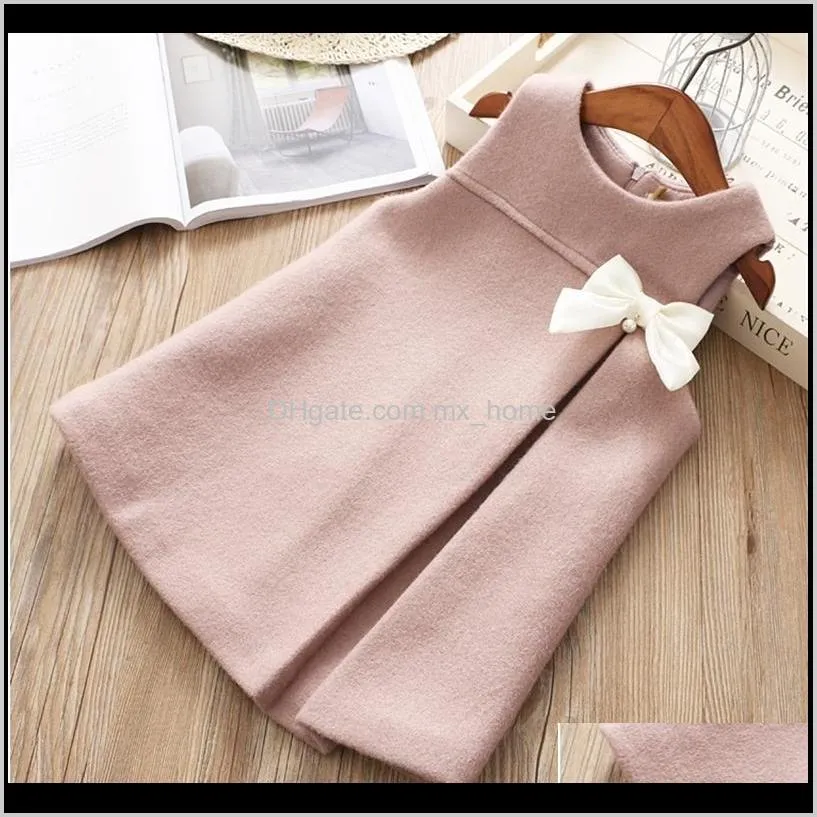 girls dresses fashion wool bow sleeveless party dress for girl 2 3 4 5 6 years baby princess dress toddler winter velvet dresses