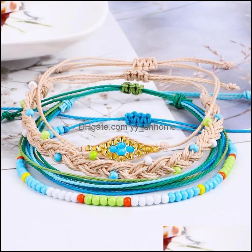 Charm Bracelets 4PCS/Set Fashion Personality Bohemian Handwoven Rope Multicolor Bracelet Ladies Jewelry For Women Gift Wholesale #4J15