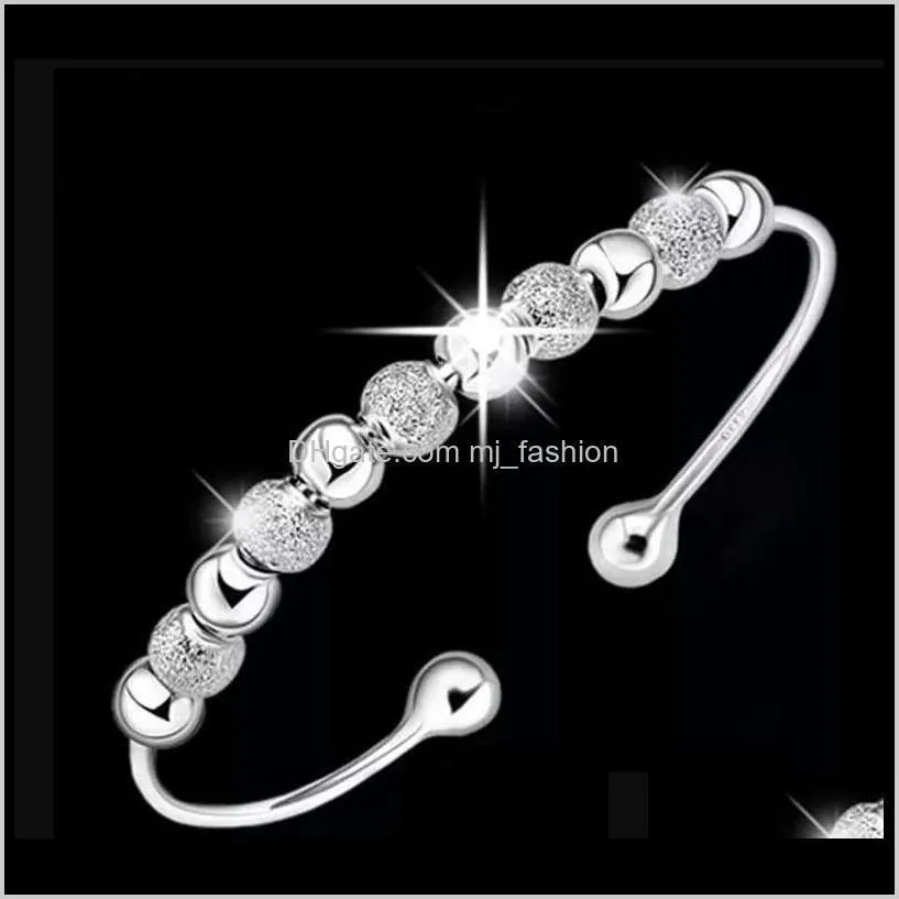 sterling silver items jewelry petty polished beads charm bracelets bangle chinese lucky blessing open design ps2396