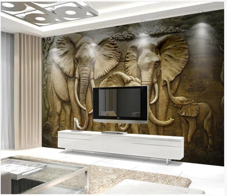 Bakgrundsbilder Custom Po Wallpaper 3D väggmålning för väggar 3 d tredimensionell Golden Relief Elephant Bakgrund Väggmålning Muraler