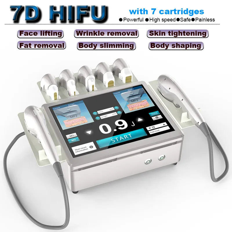 7D HIFU Ultrasonido enfocado de alta intensidad Estiramiento facial Cuerpo Adelgazante Máquina MMFU Eliminación de arrugas Estiramiento de la piel Equipo de belleza