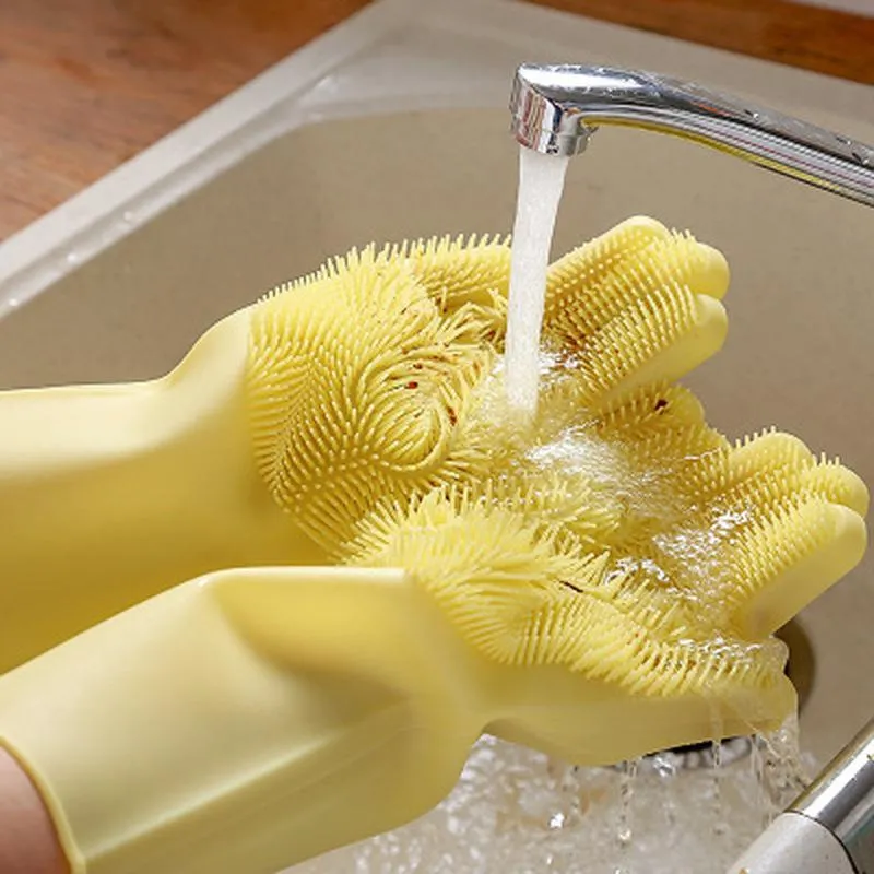 Wegwerphandschoenen 1pair Magic Dishwashing Scrub Silicone Reiniging Rubber Schotel Wassen Sponge Auto Keuken Tool Multi Gebruik