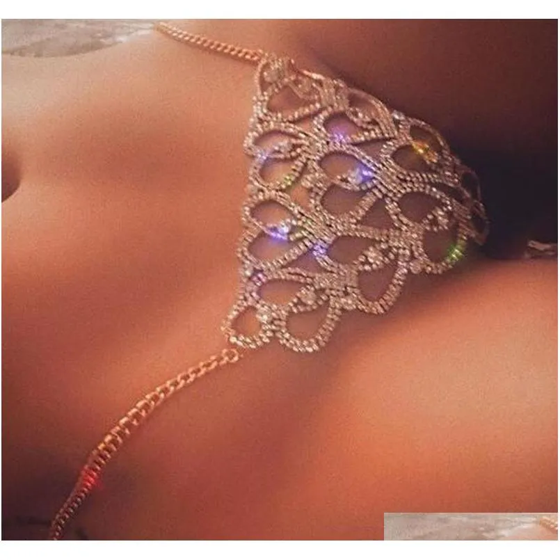 Belly Chains Drop Delivery 2021 Sexy Heart Shaped Rhinestone Thong Bling Crystal Underwear Body Jewelry For Women Waist Chain Charming Nightc