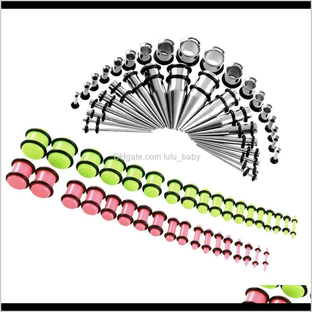 72pcs acrylic plugs stainless steel tapers 14g-00g ear stretching piercing kits