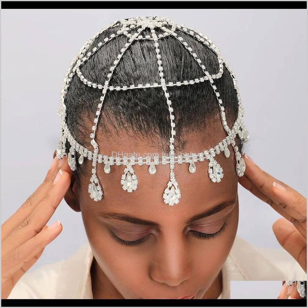 glaming head chain wedding hair jewelry for bridal drop vintage bling crystal rhinestone headband for women hair accessories