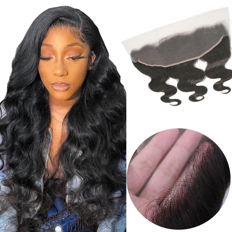 13x4 HD Lace Frontals Fermetures frontales de vague de corps brésilienne avec des cheveux de bébé naturels pré-plumés pour les femmes