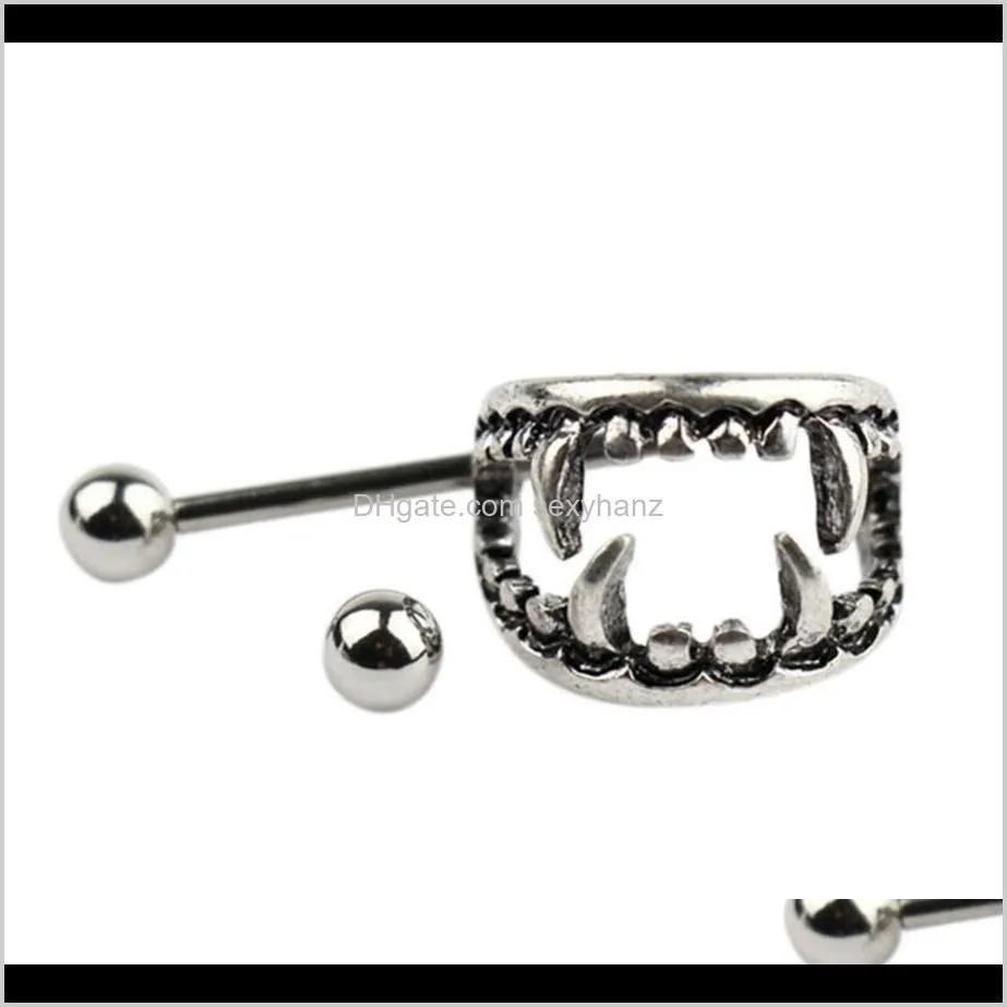 wholesale silver plated punk gothic stainless steel vampire teeth nipple ring women body piercing jewelry accessory