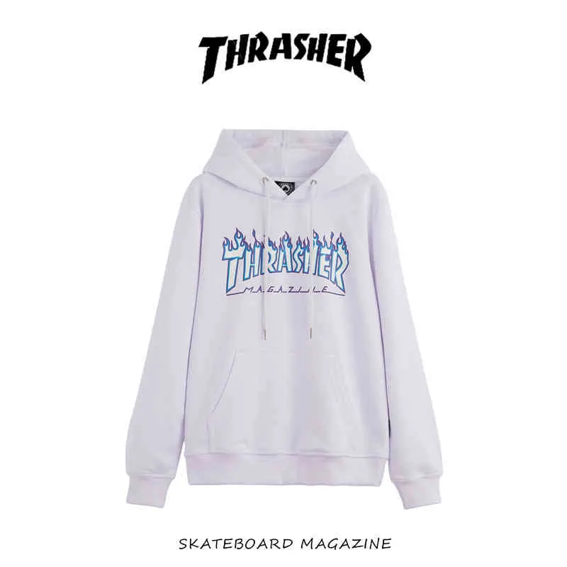 Thrasher Ice Fire Flame Sweater Hooded Wang YiBo039s Samma Men039s och Women039s Loose Pullover 795