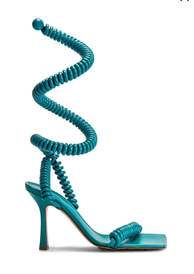 Messia star sandals blue-green spiral decorative fashion shoes multifunctional leisure heel height 8.5cm real leather sole designer shoelace frame 35-42