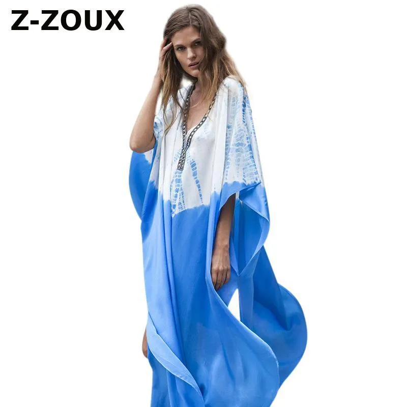 Frauen Kleid Batwing Sleeve V-ausschnitt Print Kleider Split Unregelmäßige Plus Größe Farbe Passenden Lange Mode 210524