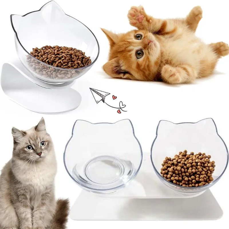 Tigelas para gatos Comedouros duplos transparentes para cães Pet Suporte elevado antiderrapante Único alimentador de água para filhotes Alimentação elevada Prato de comida Suprimentos para gatinhos