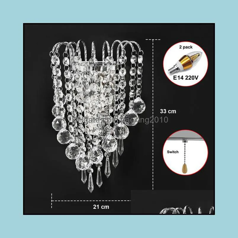 luces led E14 Modern Crystal Mirror Stainless Steel Wall Lights Lamps Sconce Fixtures Lights for Hallway Bedside Living Room