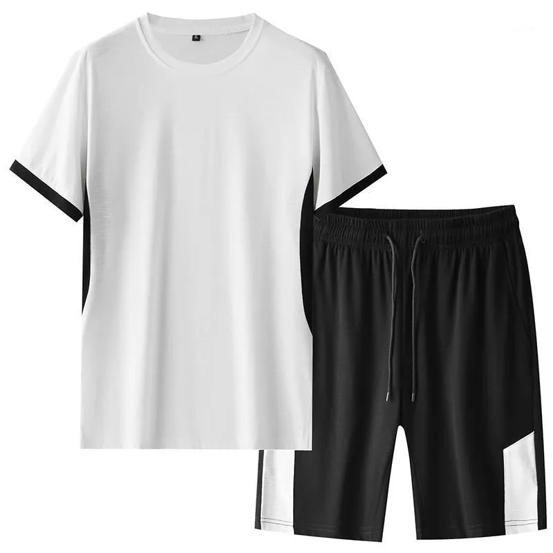 メンズトラックスーツセット夏のスポーツウェアスーツ2個セットTシャツ+ショーツカジュアル男性ランニング服アジアのサイズ