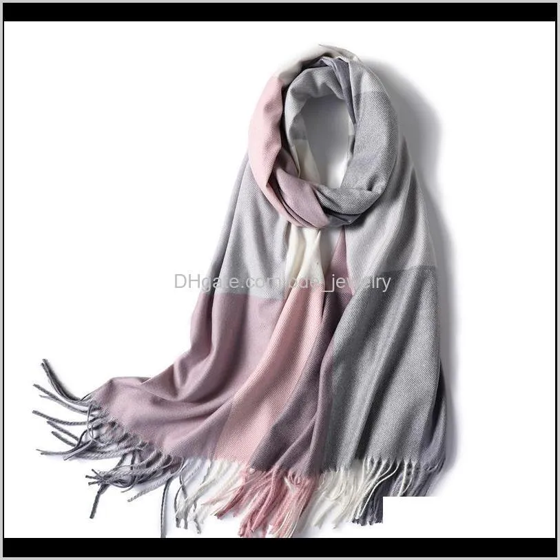 2020 warm women double-side cashmere scarf plaid winter scarves ladies tassel foulard blanket shawl