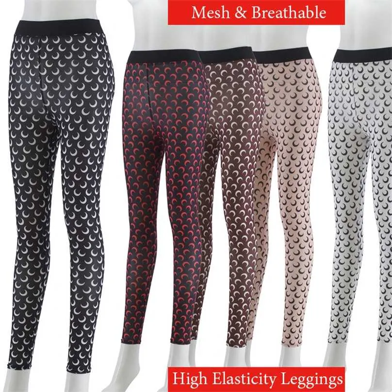 Vêtements d'été pour femmes High Streetwear Fashion Sexy Sports Fitness Pantalons Sexuels Voir à travers Transparent Moon Mesh Leggings 211215