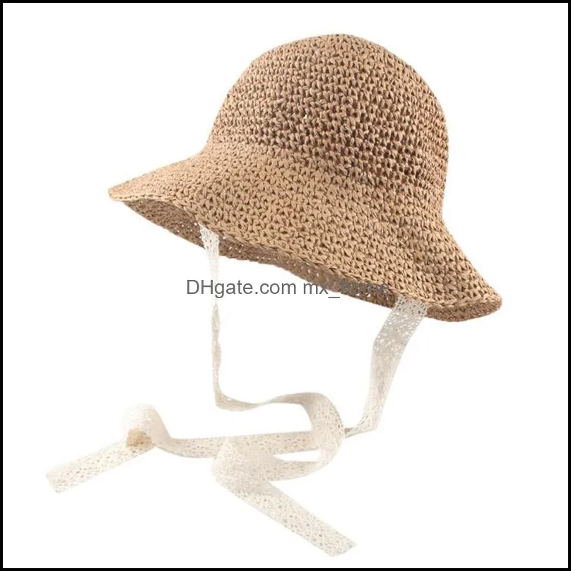 Caps & Hats 2021 Summer Baby Girls Children Ribbons Breathable Hat Straw Kids Bucket Cap FE