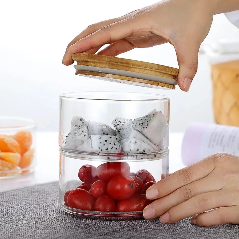 Glas luchtdichte canister voedsel opslag jar verzegeld vocht-proof korrel container gestapelde multi-layer fruit salade kom groothandel