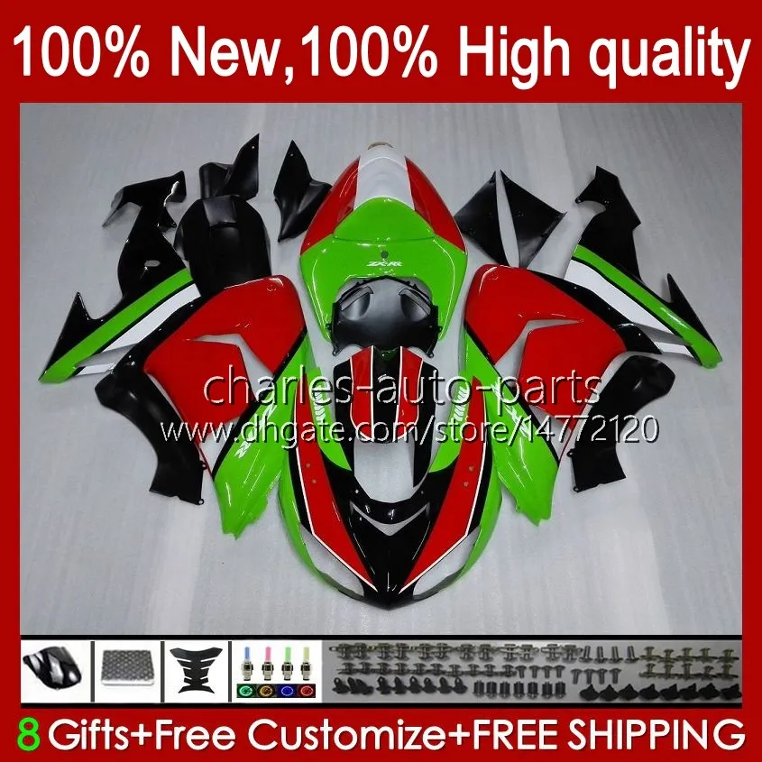 Kawasaki Ninja ZX1000 ZX-10R ZX1000CC 06-07 Moto Body 14No.21 ZX 10R 10 R 1000 CC 1000CC 2006 2007 ZX10R 06 07 ZX1000C 2006-2007 페어링 그린 레드