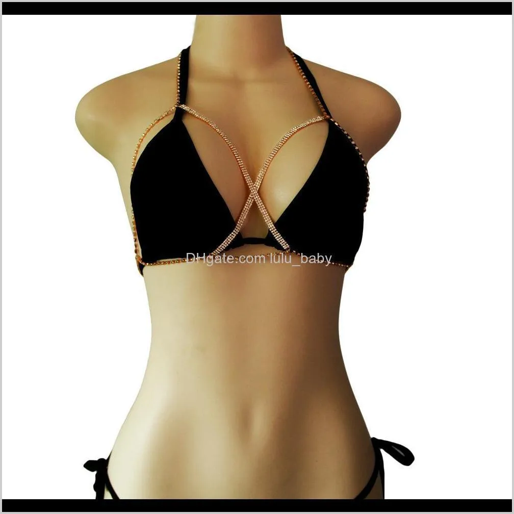 2020 new women`s fashion sexy hollow diamond bikini chest chain strong body chain holiday gift shipping