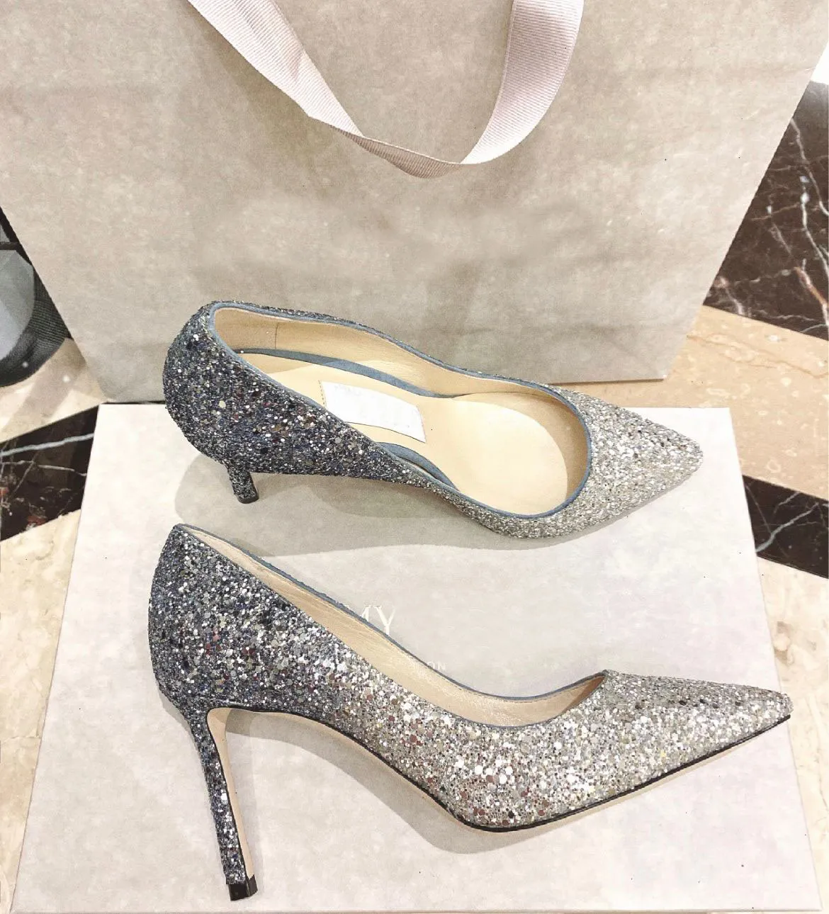 Elegant Bridal Wedding Dress Shoes Romy Pumps Glitter Degrade Fabric Women's High Heels Luxury Lady Party Time EU35-43