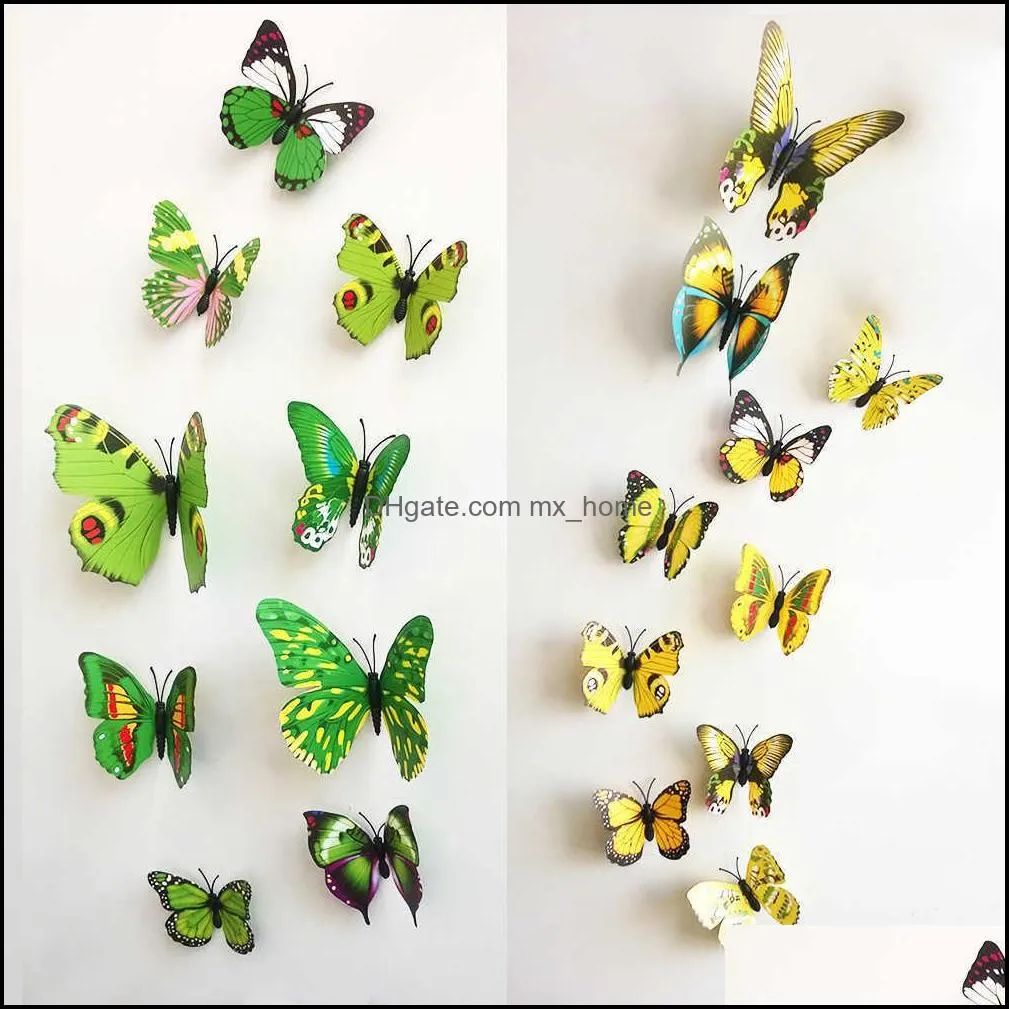 Wall Stickers 10 Colors Butterfly 3D 12 pieces/set PVC Refrigerator Sticker For Living Room Decoration s HFYR