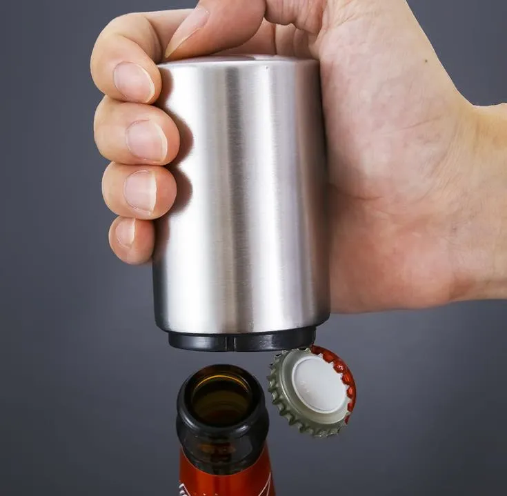 430 paslanmaz çelik şişe açacağı aşağı doğru otomatik bira açacağı push lazer logosu destekli mutfak aracı