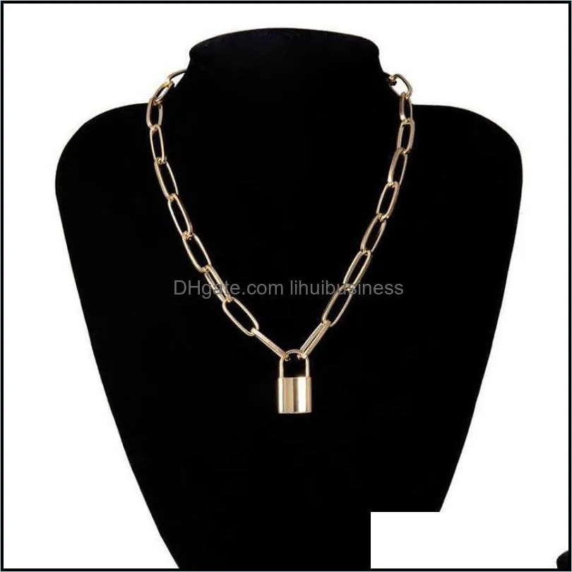 Rock Choker Lock Necklace For Women Christmas Gift 2020 Punk Gold Chunky Chain Mujer Key Padlock Pendant Necklaces Party Jewelry Y0528