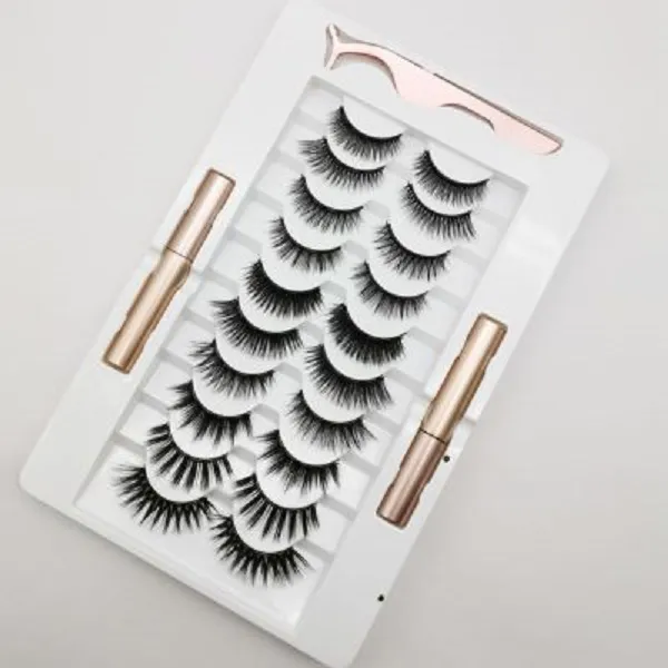 Pestañas Magnetic Lash Falska ögonfransar Sätta Fake Lash 2 Flytande Eyeliner + A Tweezer 3D Magnet Faux Cils Återanvändbar Nej Lim 15 Ställer in Lot Eyelash Extensions