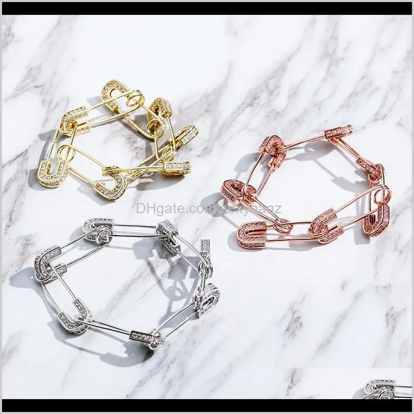 gold plated new arrived unique design men women jewelry gold cs safety pin charm rapper bracelet