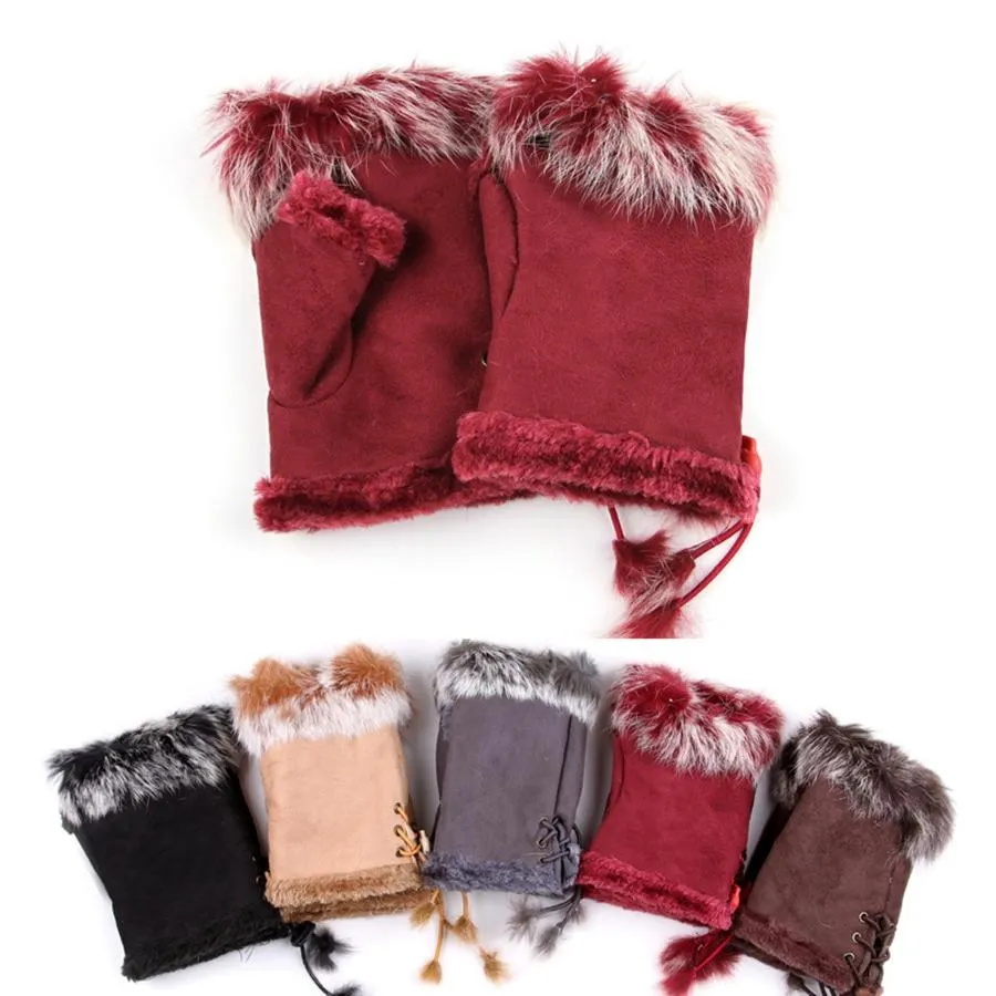 Mitaines Convertibles Fausse Fourrure - Gants Sans Doigts Avec Capuchon