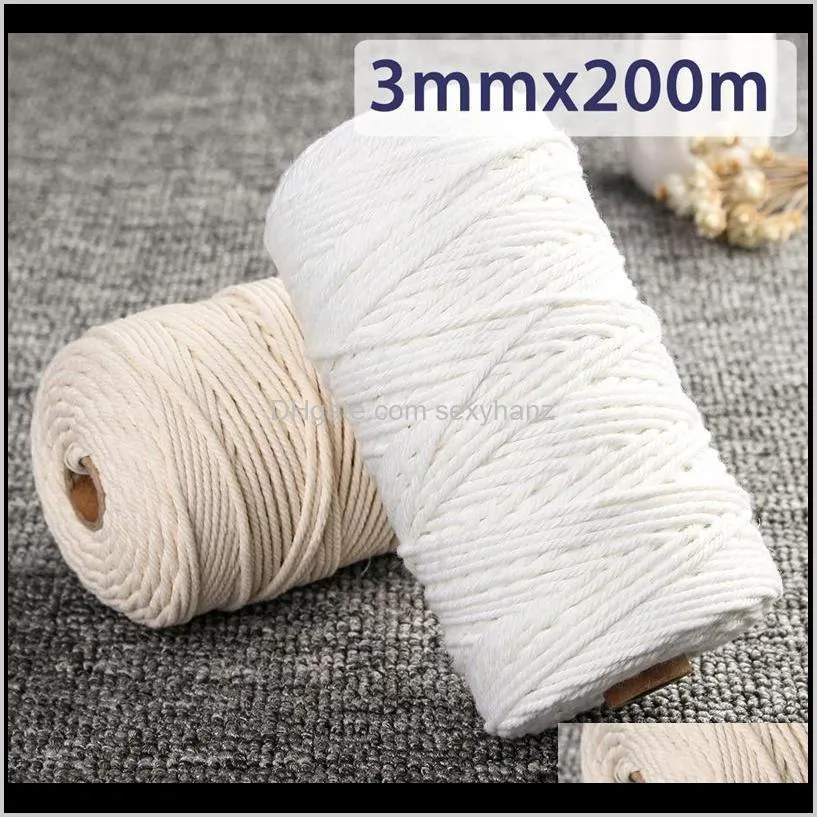 Garn mx200m Naturlig beige vit bomull Twisted Cord Rope Craft Rame String Handgjorda Dekorativa Tillbehör RPGJL JTLZC