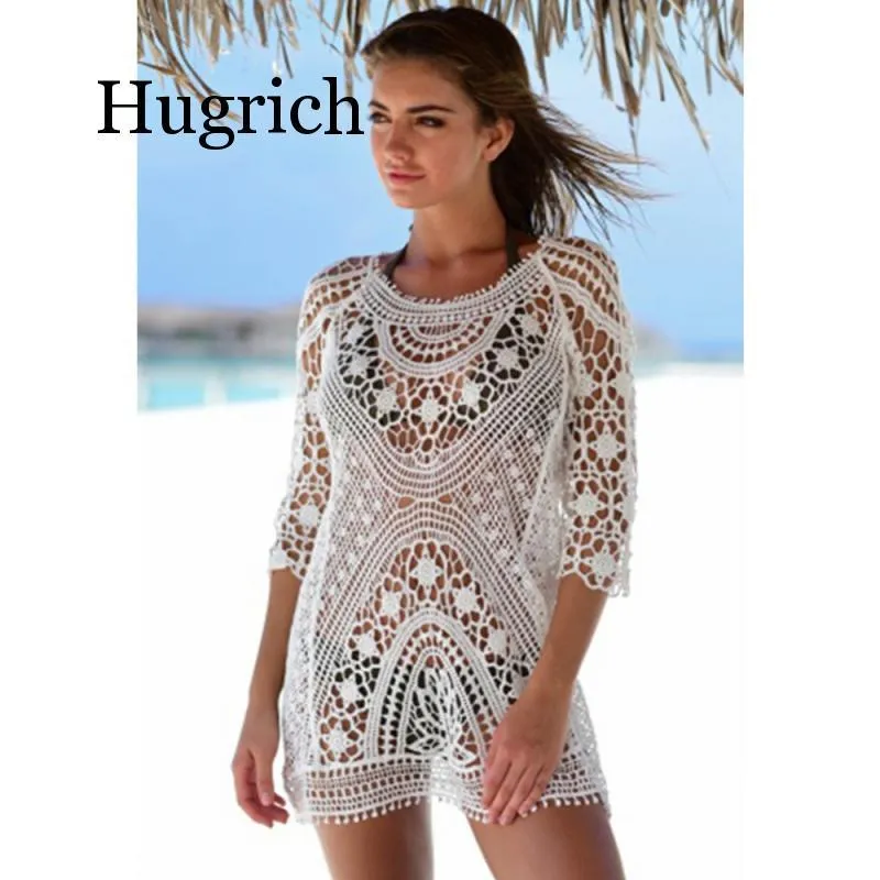Pokrywka plażowa szydełka biała sukienka strojów kąpielowych kąpiel Seksowna pusta bez tyłu Ups nosi letnią damską kobietę
