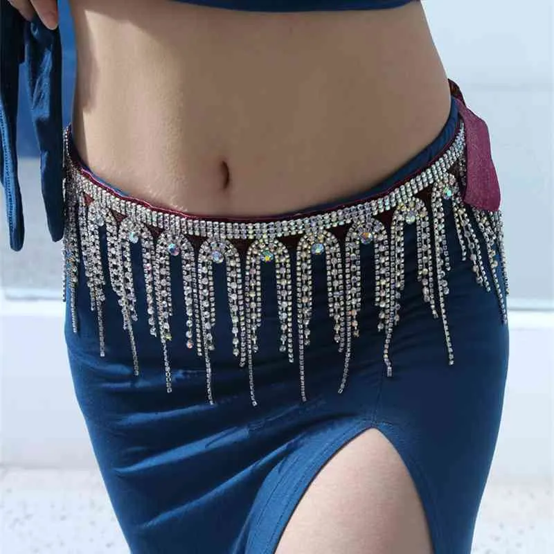 Tassel brzucha Oriental Color Diamond Pas High-end Talii Sexy Sexy Rhinestone Dance Chain