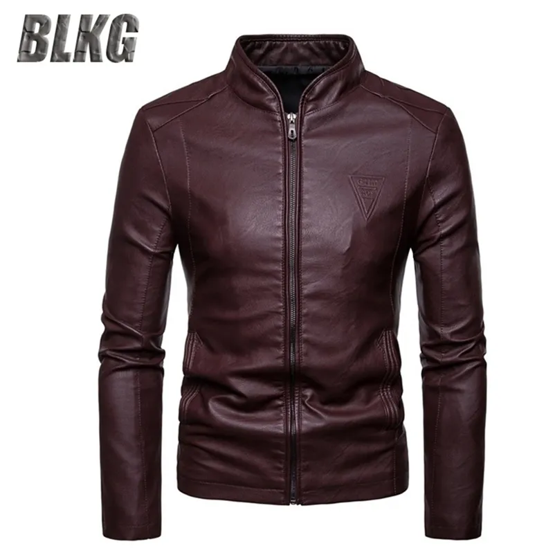 BLKG Primavera Outono Jaqueta De Couro Homens Casaco Sólido Carrinho Colar Slim Fit Couro Venda Cuir Homme Casaco Motocicleta M-4XL 211110