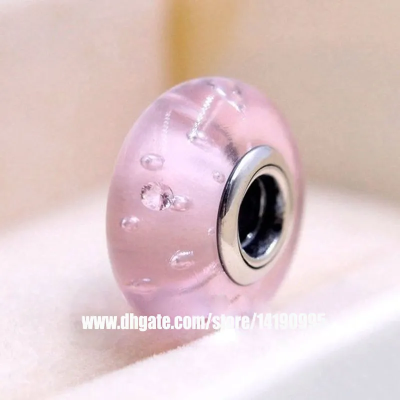 2 SZTUK 925 Sterling Silver Wrube Pink Mushing Fizzle Murano Szklane Koraliki Fit Pandora Charm Bransoletki Naszyjniki