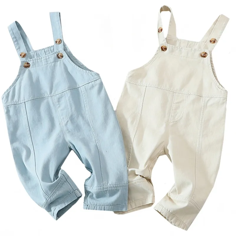 Baby Boy Solid Spring Denim Overaller Jeans Byxor Barnkläder Höst Jumpsuit Kids Byxor Tjejer 210417