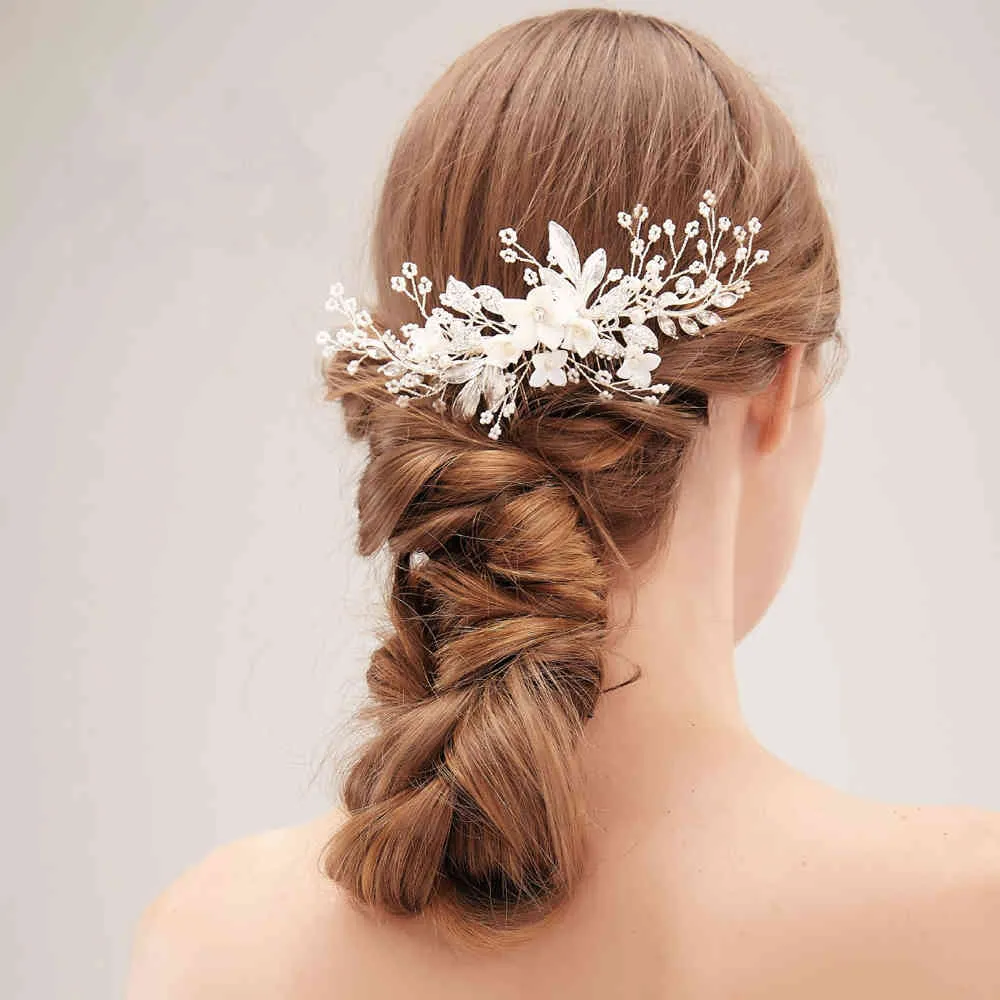 Akcesoria ślubne Rhinestone Pearl Kwiat Grzebień Włosów Kobiety Głowy Biżuteria Ornament Bride Tiaras
