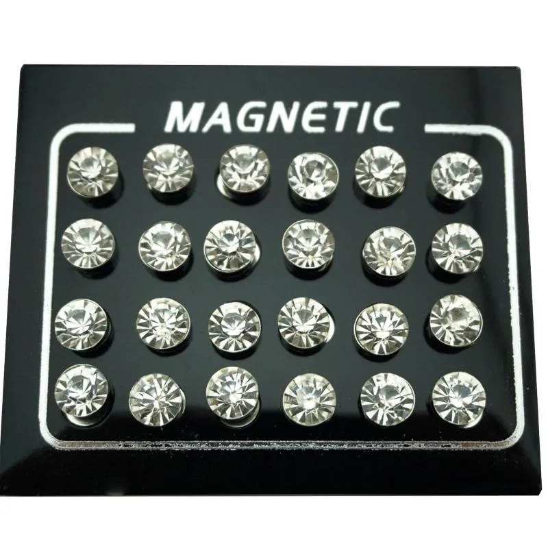 Stud Regelin 12 Pair/lot 4/5/6/7mm Round Crystal Rhinestone Magnet Earring Puck Women Mens Magnetic Fake Ear Plug Jewelry